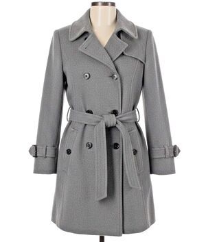Calvin Klein Womens M Grey Belted Wool Blend Trench Coat Heavy Winter Jacket